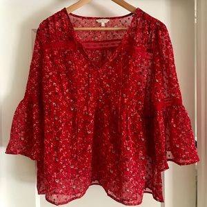 Lucky brand red floral blouse